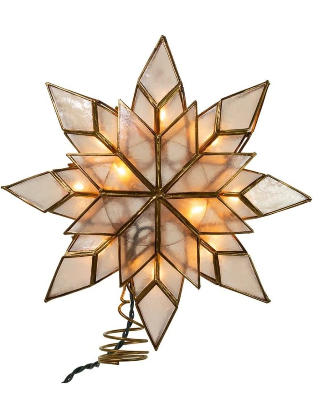 Clear Capiz Star Tree Topper - 10 Lighted Holiday Decoration for Christmas Tree